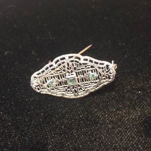 Vintage 14k White Gold Art Deco Pin
